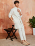 Men's Cream Khadi Cotton Jacket, Kurta And Pyjama Set